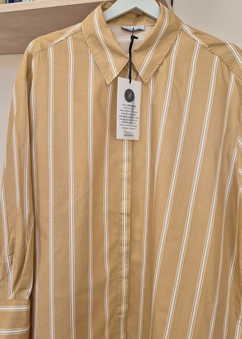 Bej Uzun Kollu Düğmeli Kadın Gömlek - Görsel 2