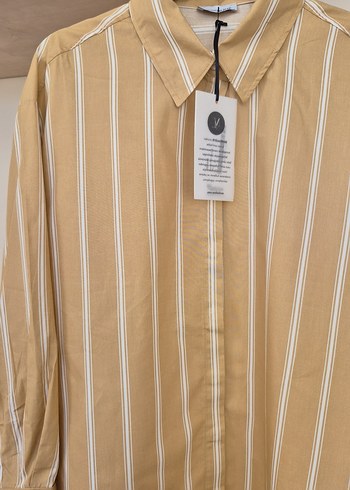 Bej Uzun Kollu Düğmeli Kadın Gömlek - Görsel 3