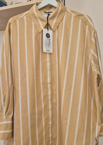 Bej Uzun Kollu Düğmeli Kadın Gömlek - Görsel 4