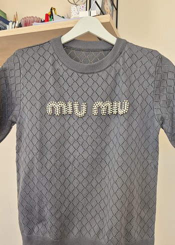 Nakışlı Gri Kız Triko Tişört - Görsel 4