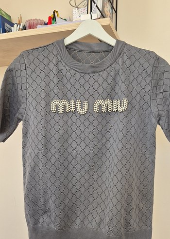 Nakışlı Gri Kız Triko Tişört - Görsel 5