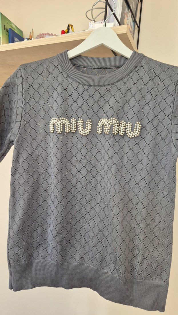 Nakışlı Gri Kız Triko Tişört - Görsel 3