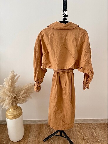 s Beden camel Renk Hotfashion Kruvaze Yaka Trenchcoat