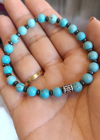 Turkuaz ve Hematit Boncuklu Kadın Bileklik - Görsel 5