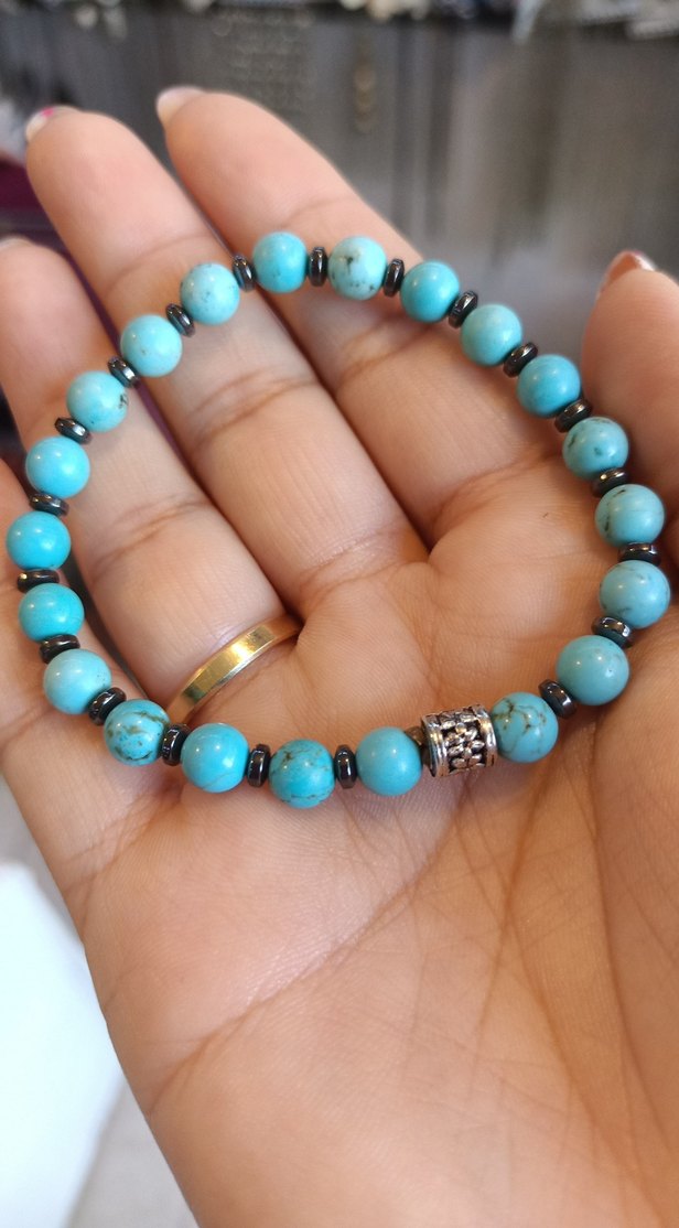 Turkuaz ve Hematit Boncuklu Kadın Bileklik - Görsel 5