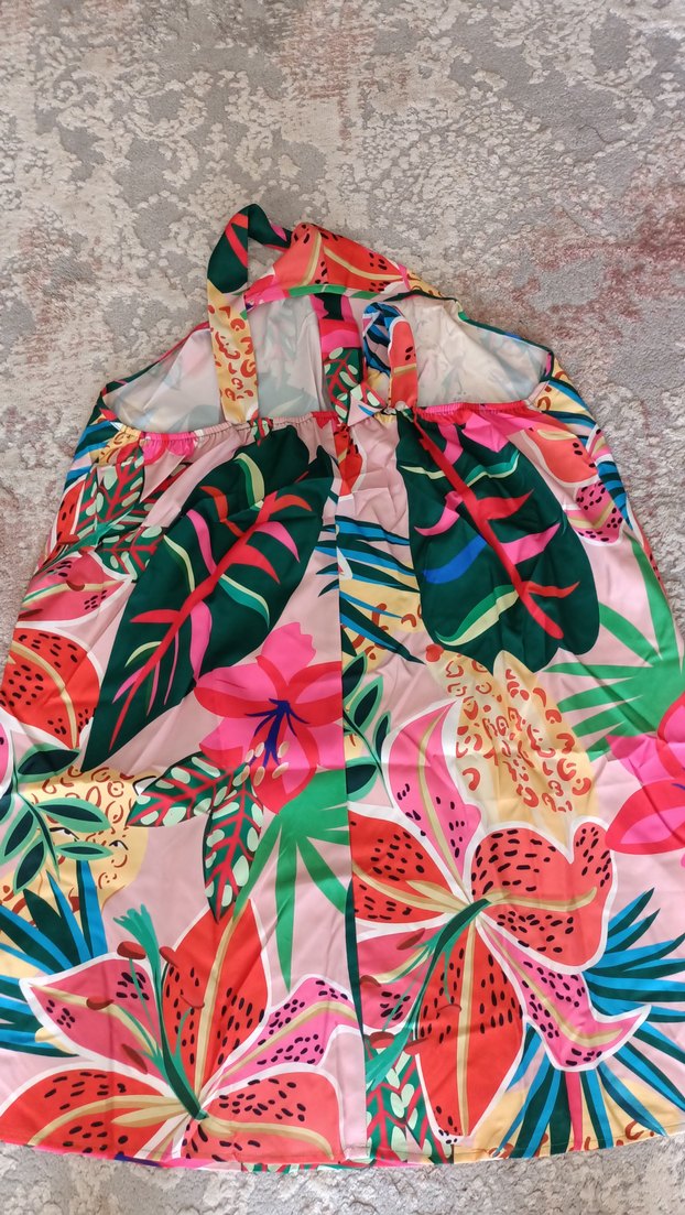 Renkli Desenli Drapeli Mini Bohem Elbise - Görsel 5