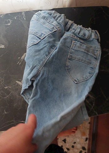 Kız Çocuk Gri Mavi Bağlama Desenli Denim Pantolon - Görsel 6