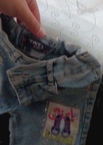 Kız Çocuk Gri Mavi Bağlama Desenli Denim Pantolon - Görsel 4