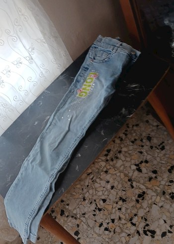 Kız Çocuk Gri Mavi Bağlama Desenli Denim Pantolon - Görsel 2