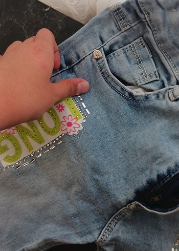 Kız Çocuk Gri Mavi Bağlama Desenli Denim Pantolon - Görsel 5