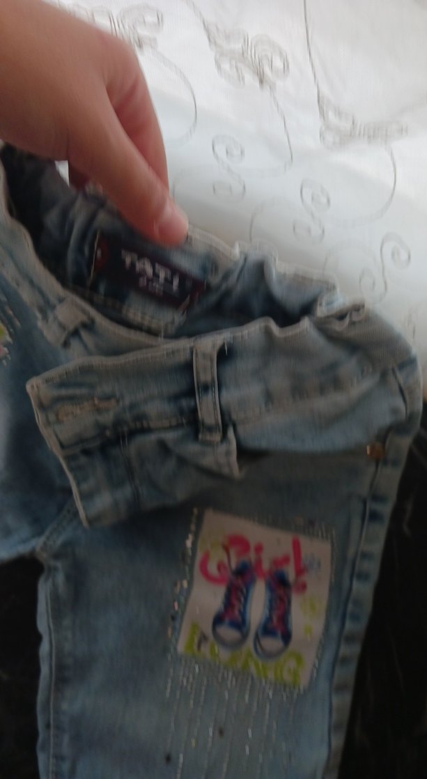 Kız Çocuk Gri Mavi Bağlama Desenli Denim Pantolon - Görsel 4