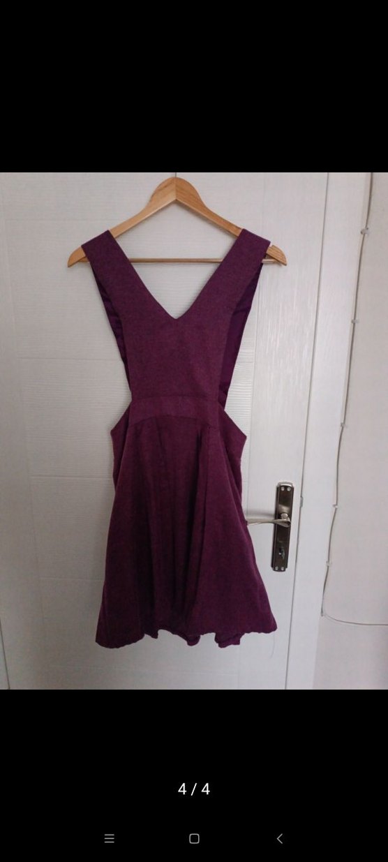 Mor Süet Midi Boy Düğmeli Askılı Elbise - Görsel 4