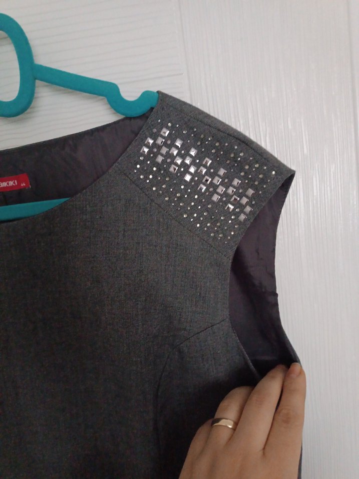 Gri  Midi  Elbise - Görsel 2