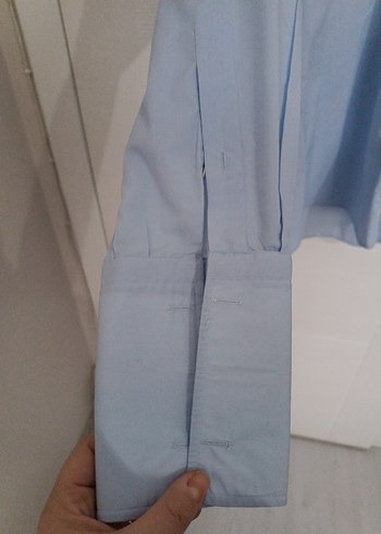 Mavi Keten Erkek Gömlek Uzun Kollu - Görsel 2