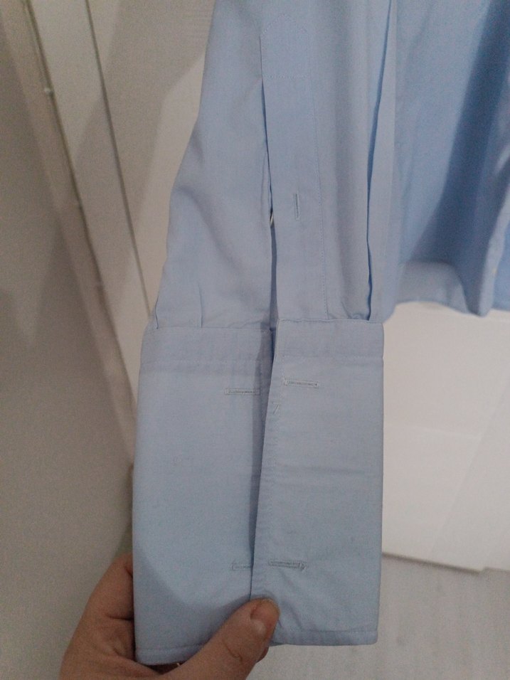 Mavi Keten Erkek Gömlek Uzun Kollu - Görsel 2