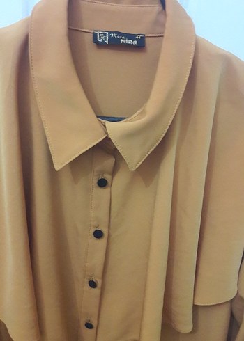 Bej Parlak Düğmeli Uzun Kadın Tunik - Görsel 2