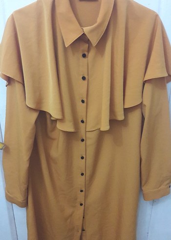 Bej Parlak Düğmeli Uzun Kadın Tunik - Görsel 4