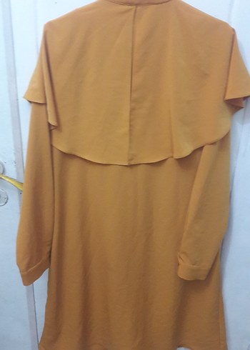 Bej Parlak Düğmeli Uzun Kadın Tunik - Görsel 3