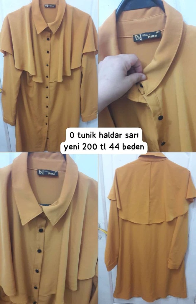 Bej Parlak Düğmeli Uzun Kadın Tunik - Görsel 5