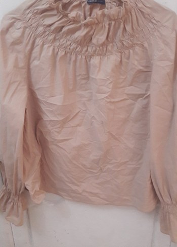 Bej Keten Uzun Kollu Kadın Bluz - Görsel 4