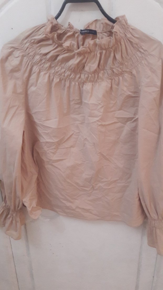 Bej Keten Uzun Kollu Kadın Bluz - Görsel 4