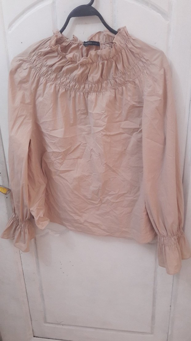 Bej Keten Uzun Kollu Kadın Bluz - Görsel 3