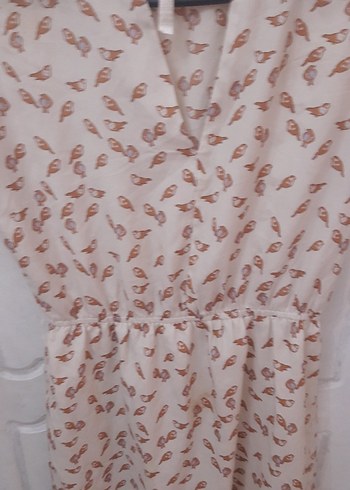 Bej Desenli V Yakalı Midi Elbise - Görsel 2