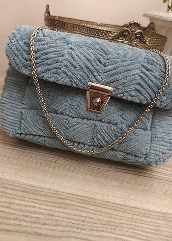 Gri Triko Kadın Kot Çanta - Görsel 2