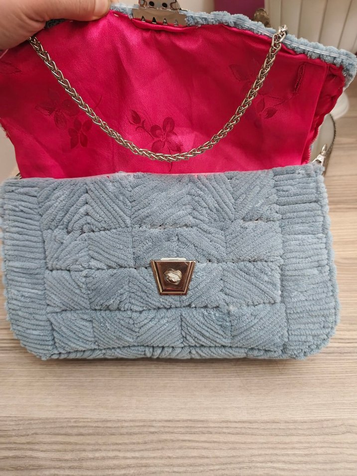 Gri Triko Kadın Kot Çanta - Görsel 5