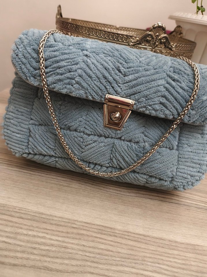 Gri Triko Kadın Kot Çanta - Görsel 2