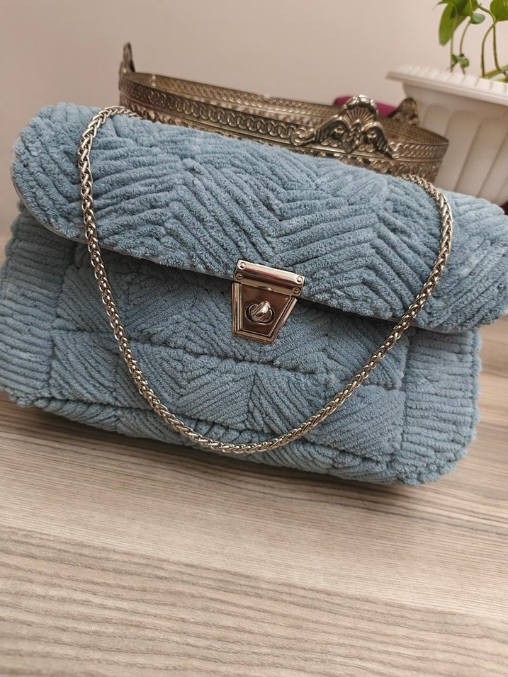 Gri Triko Kadın Kot Çanta - Görsel 3