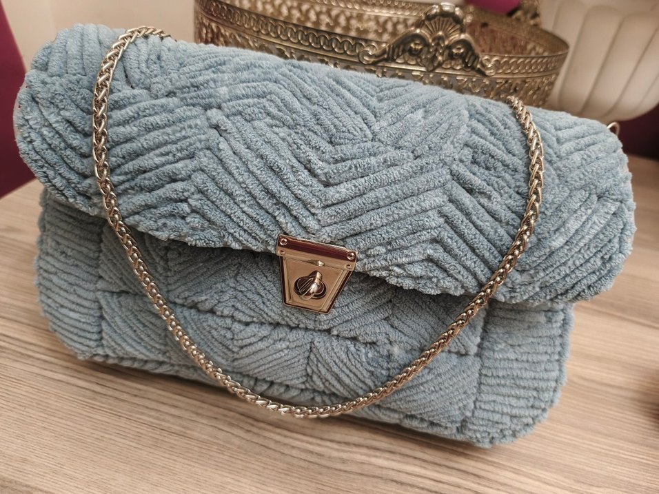 Gri Triko Kadın Kot Çanta - Görsel 4