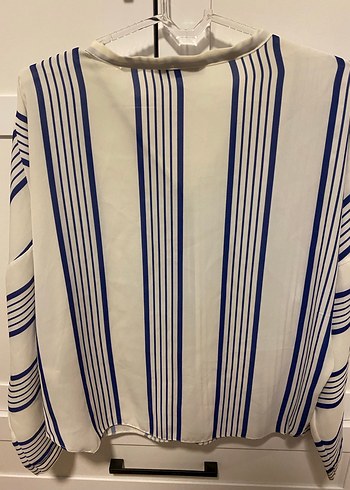 Çizgili V Yakalı Polyester Kadın Gömlek - Görsel 4