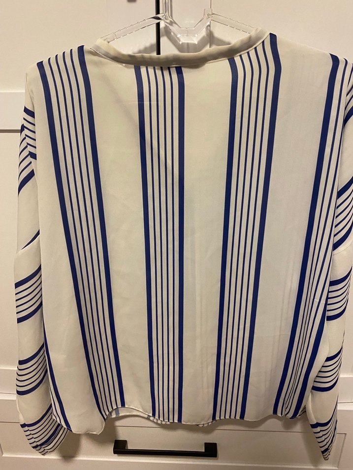 Çizgili V Yakalı Polyester Kadın Gömlek - Görsel 4