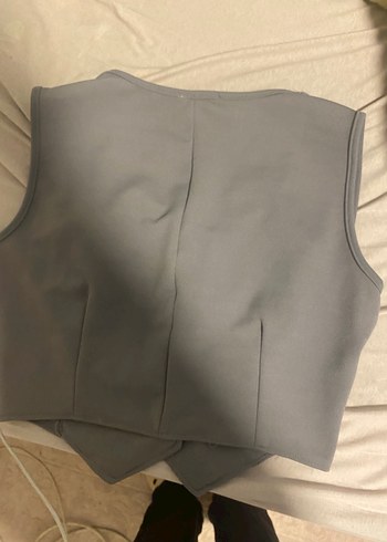 Düğmeli Gri V Yaka Kadın Yelek - Görsel 4