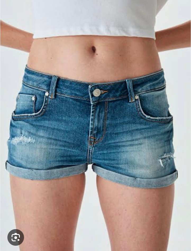 Kadın Açık Mavi Mini Kot Şort - Görsel 4