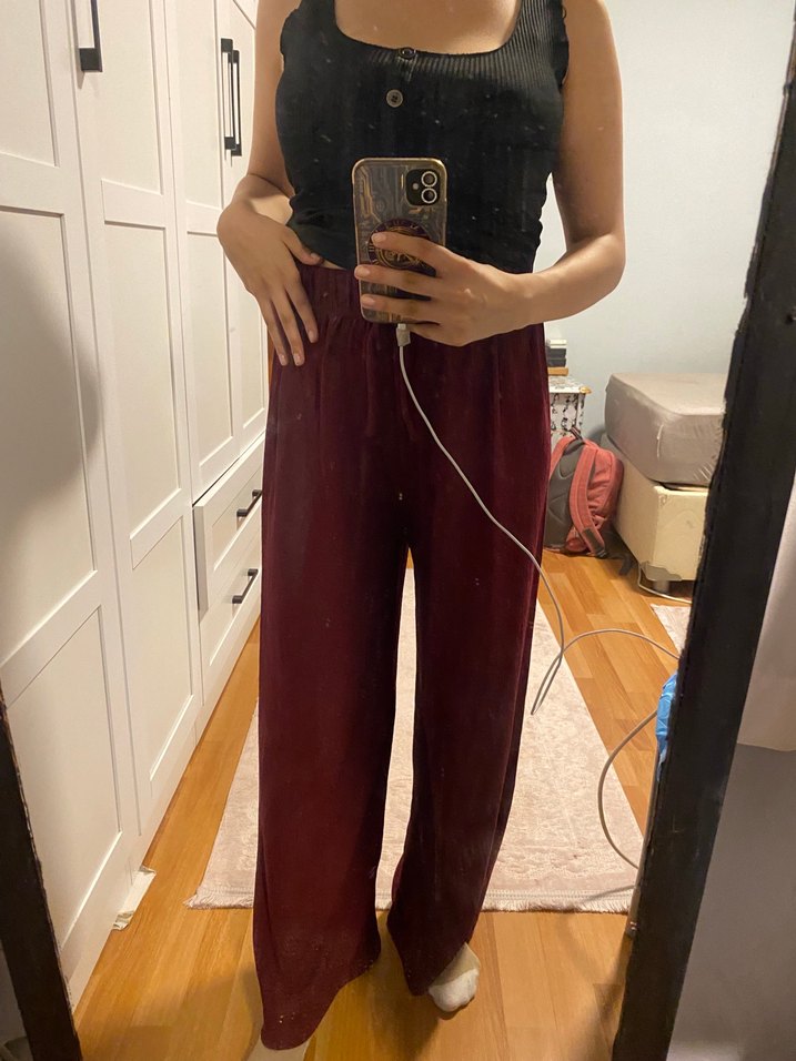 Bordo Salaş Midi Kadın Pantolon - Görsel 2