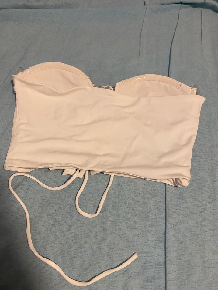 Beyaz Bağcıklı Straplez Büstiyer - Görsel 2