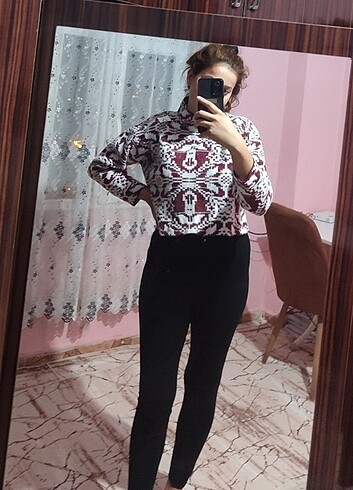 Bordo Beyaz çizgili kazak