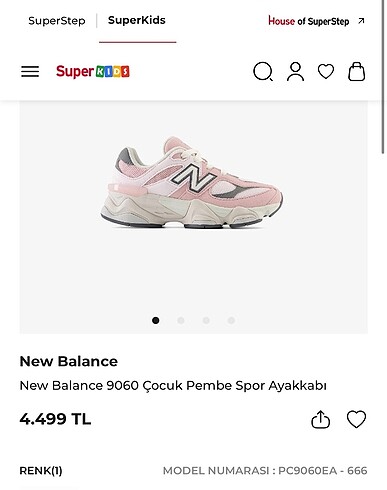 30 Beden New Balance 9060 Pembe Çocuk Ayakkabı