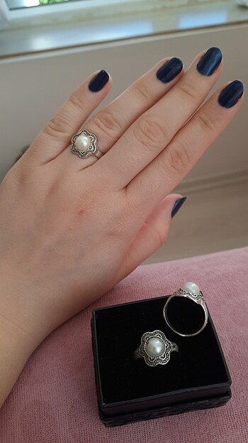 Çicek Motifli İnci Taşlı Gümüş Yüzük  - Görsel 2