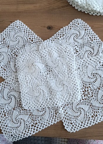 El Yapımı Beyaz Dantel Örtü kare 7 adet - Görsel 2
