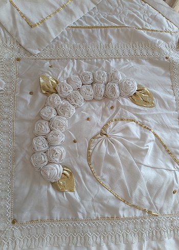 İşlemeli Parlak Beyaz Yatak Örtüsü el işlemeli çeyizlik - Görsel 4