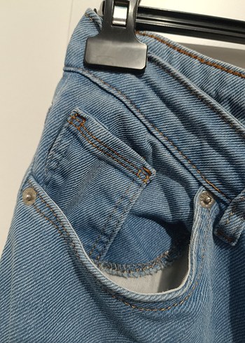 Düğmeli Mavi Kadın uzun Boy Bol Kesim Jean - Görsel 5