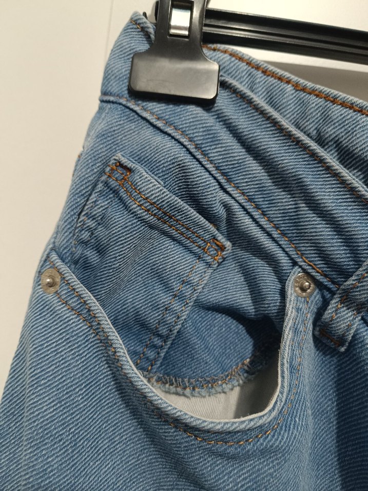 Düğmeli Mavi Kadın uzun Boy Bol Kesim Jean - Görsel 5