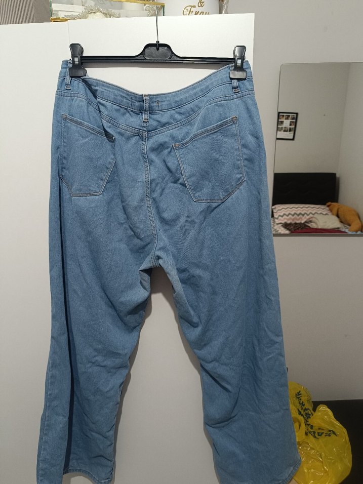 Düğmeli Mavi Kadın uzun Boy Bol Kesim Jean - Görsel 2