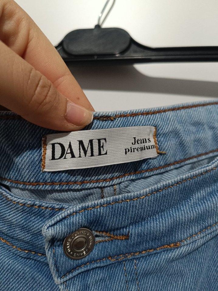 Düğmeli Mavi Kadın uzun Boy Bol Kesim Jean - Görsel 4