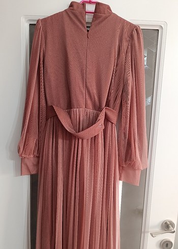 Pudra Pileli Uzun Abiye Elbise - Görsel 5