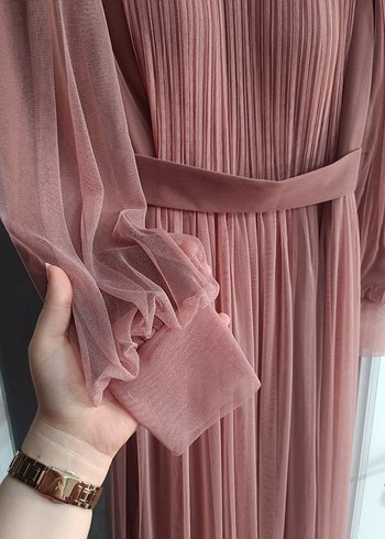 Pudra Pileli Uzun Abiye Elbise - Görsel 2