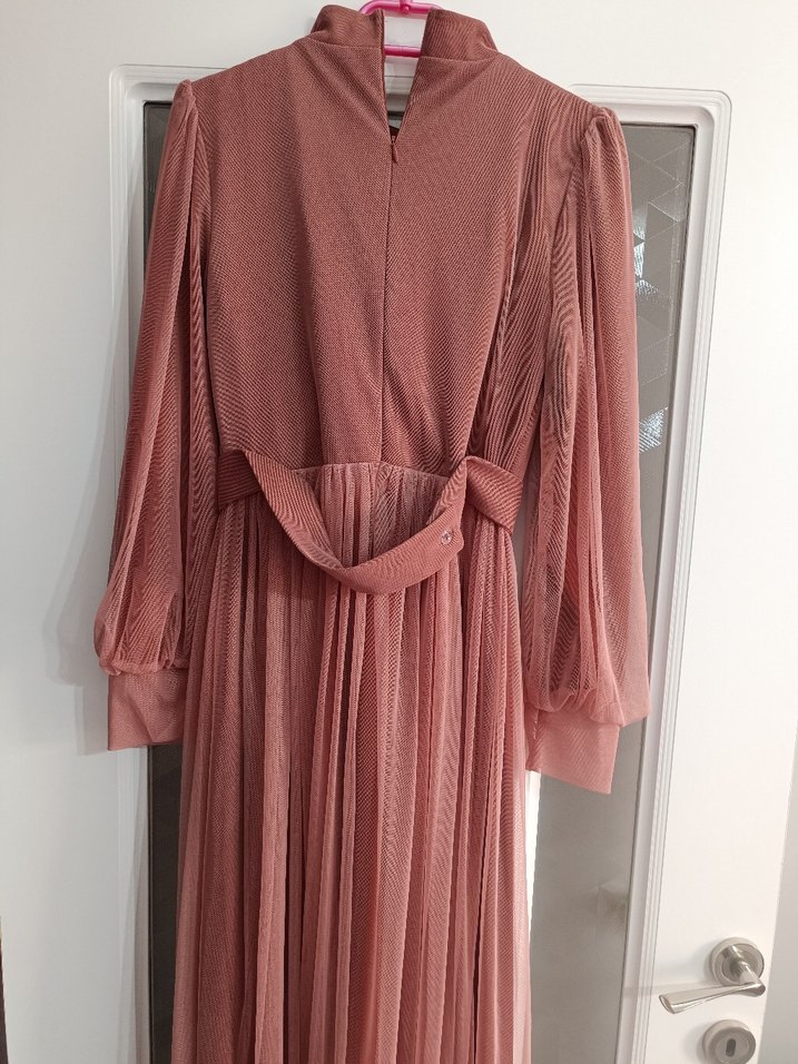 Pudra Pileli Uzun Abiye Elbise - Görsel 5